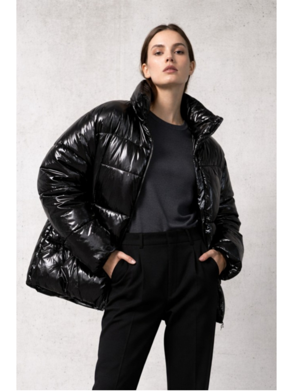 Rita Ora x Primark Black Shiny Puffer Jacket Medium